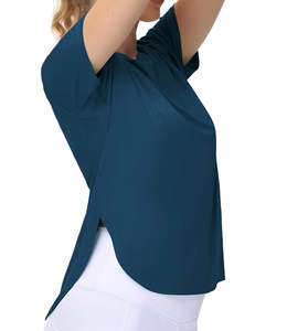 เสื้อยืดสีฟ้าอมเขียวสำหรับผู้หญิง ผ้าฝ้าย แขนสั้น คอกลม สวมใส่สบายในฤดูร้อน เนื้อผ้านุ่ม ระบายอากาศได้ดี น้ำหนักเบา เสื้อยืดเรียบง่าย - Product Image 2