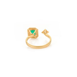 Anillo de Boda Abierto con Halo de Diamantes y Esmeralda en Oro Amarillo K18 Real de Primera Calidad, Diseño Único, Joyería Hecha a Mano al por Mayor - Product Image 6