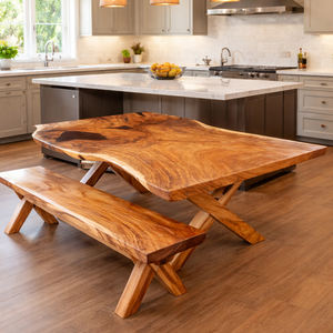 Mesa de Comedor de Madera Maciza de Suar con Borde Natural, Duradera, Hecha a Mano, Ecológica, Diseño Moderno, para 6 Personas, Color de Veta de Madera Único X - Product Image 6