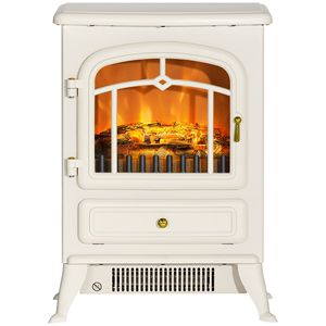 Chimenea Eléctrica Beige de 725W/1450W con Llamas LED Realistas y Leños, Calentador de 1450W - Product Image 1