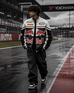 RedBull Leather <b>Racing</b> <b>Jacket</b> Full Sleeve Windproof Printed Men's Motorcycle Wear All Seasons - Product Image 2