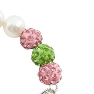 AKA Pearls Sparkle Number Bracelet สีขาว ชมพู เขียว คริสตัล สายรัดข้อมือประดับลูกปัด หมายเลขแบบกำหนดเอง ของขวัญเครื่องประดับสำหรับผู้หญิง - Product Image 4