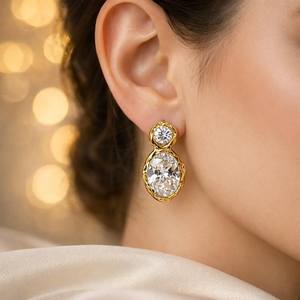 Boucles d'oreilles pendantes en moissanite taille ovale et ronde, plaqué or rhodié avec argent 925, pour femme, cadeau de charme pour fête - Product Image 1