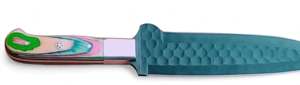 Cuchillo utilitario de hoja fija hecho a mano con acero inoxidable martillado, mango de resina y madera multicolor, herramienta para cortar con funda de cuero. - Product Image 5