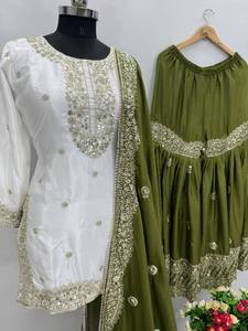 ชุดเดรสปักลายดีไซเนอร์ พร้อมผ้าคลุมไหล่ ชุดราตรี ราคาขายส่ง เสื้อผ้าชาติพันธุ์ ชุดคุर्ตา ผ้าไหม 74925 พร้อมส่ง - Product Image 3
