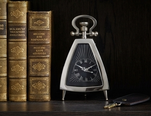 Vintage Triangle Metal Desk <b>Clock</b> With Roman Numerals Silent Non Ticking Mechanical Movement Hourly Chiming Traditional Design - Product Image 6
