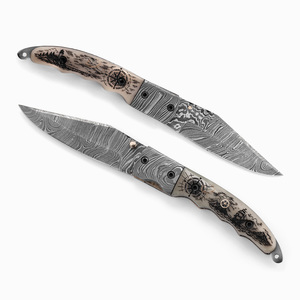 Couteau pliant OEM en acier Damas - Qualité industrielle 19 cm, gravure laser Scrimshaw, manche en os de chameau, bouton de pouce, lame droite, pour le camping - Product Image 6