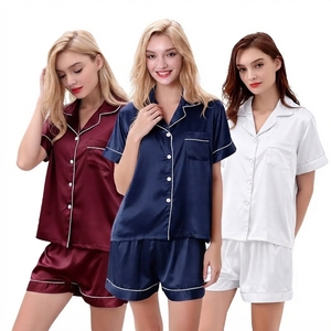 Ensemble pyjama pour femmes, taille plus, respirant, brodé, uni, 100% soie satinée, chemise et pantalon, automne, été, hiver - Product Image 4