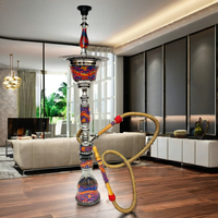 Ensemble de chicha Farida de luxe, artistique, en nacre, rouge, bleu, plaqué or, décoré de laque, en acier inoxydable, avec vase en verre - Shisha égyptienne