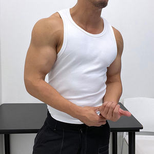 Logo Custom Casual Plus Size Breathable Eco-Friendly Cotton <b>Stringer</b> Crop <b>Vest</b> Tank Top for Men - Product Image 3