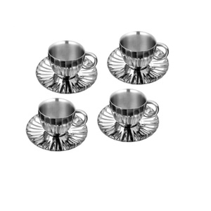Elegant Stainless Steel Coffee Cup and Saucer Set with High Mirror Polish Dishwasher Safe Metal Handle Wedding <b>Flatware</b> - Product Image 2