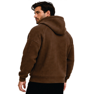 Sweat-shirt à capuche en maille gaufrée pour homme, avec logo personnalisé, pull décontracté à manches longues, style streetwear, vente en gros, fabricant - Product Image 4
