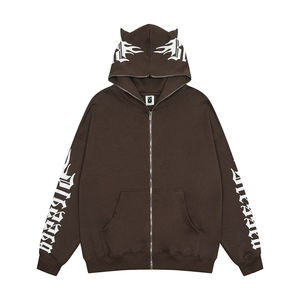 Sweat-shirt à capuche zippé surdimensionné pour homme, 100 % coton, uni, délavé, doublure polaire, écologique, décontracté, pour l'automne, personnalisable - Product Image 3