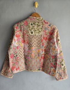 Floral Quilted <b>Jacket</b> Women's <b>Mandarin</b> <b>Collar</b> Full Sleeve Cotton Patch Pocket Autumn Style XL gift for her - Product Image 6