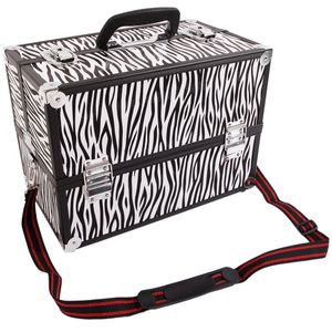 Valigetta per Trucchi in Alluminio con Strisce Bianche a Zebra, Resistente e Impermeabile, con Manico per Cosmetici - Product Image 3