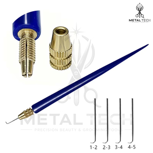 Juego de Agujas Ergonómicas Ventiladas Azul Oscuro, 4 Tamaños, Agujas de Micro Gancho de Acero 1-2 a 4-5, Herramienta Profesional para Extensiones de Cabello y Pelucas - Product Image 5