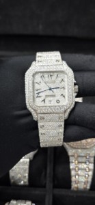 Montre de luxe pour homme, édition limitée, style antique, avec diamants véritables VVS, bracelet carré en acier inoxydable, cadran analogique entièrement serti de pierres. - Product Image 5