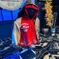 Sweat à capuche zippé pour homme, double épaisseur, 100% coton, motif léopard, avec patchs brodés et imprimés effet vieilli, idéal pour l'hiver