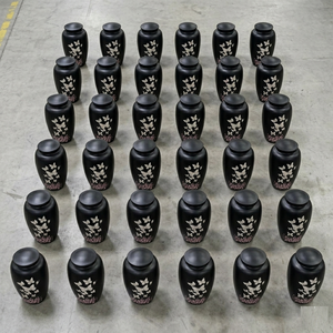 Premium Metal Cremation Urn Elegant Black Matte Finish Hand Painted White Butterflies Floral Art Durable Secure Lid Memorial Jar - Product Image 6