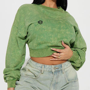 Sudadera Corta de Felpa con Lavado Vintage Personalizada para Mujer, Cuello Redondo Holgado, Ropa Casual de Calle, Proveedor Mayorista OEM ODM - Product Image 1