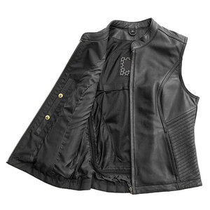 Chaleco de Motocicleta Salva Leather para Mujer, de Cuero Genuino Transpirable, Cuello Mao, Cierre de Cremallera, Color Sólido, Largo Regular - Product Image 4