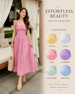 Robe mi-longue décontractée en coton coupe trapèze pour la plage - Élégante robe rose à corsage smocké, bretelles volantées et détails en dentelle pour les vacances d'été - Product Image 4