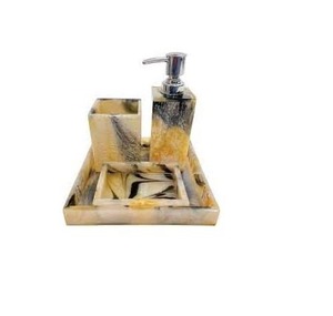 Juego de Baño Redondo Portátil Moderno de Tres Piezas de Resina Acrílica Azul Cielo de Lujo de ILAHI con Diseño Floral Uttar Pradesh - Product Image 4