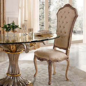 Juego de Comedor Redondo de Madera de Caoba de Estilo Europeo Antiguo de Lujo con Cubierta de Vidrio, Muebles de Comedor de Lujo para Interiores de Villas y Hoteles - Product Image 3