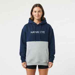 <b>Women's</b> Color Block <b>Hoodie</b> <b>Navy</b> Gray Letter Print Drop Shoulder Fleece Pullover Sweatshirt - Product Image 3