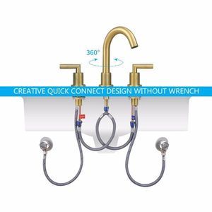Rubinetto da Bagno Dorato a 2 Maniglie da 8 Pollici in Acciaio Inossidabile, Miscelatore a 3 Fori con Scarico a Scomparsa per Lavabo - Product Image 2