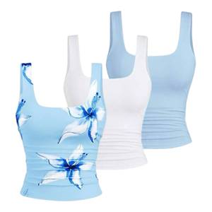Camiseta sin mangas básica para mujer, cuello redondo, tejida, 100% algodón, transpirable, de secado rápido, informal, para verano - Product Image 2