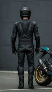 Men Full Leather Motorcycle Racing Suit <b>One</b> Piece <b>Black</b> Windproof Riding Gear for Road Racing Adults <b>All</b> Seasons - Product Image 2