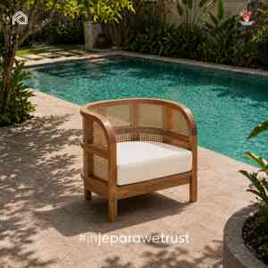 Sillón de Jardín Escandinavo de Madera de Teca y Ratán, Resistente al Agua, Duradero y Cómodo, Muebles de Exterior para Terraza, Personalizable para Resorts - Product Image 1