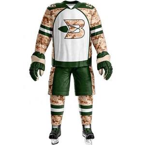 Ensemble de maillot de hockey sur glace sublimé pour hommes, camouflage vert et blanc, manches longues, évacuation de l'humidité, uniforme adulte - Product Image 3