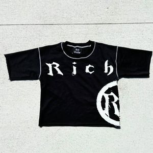 Custom Distress Embroidery 100% <b>Cotton</b> Streetwear Mans T-shirt DTG Graphic Boxy Cropped <b>Raw</b> Hem Cut Edged Tee - Product Image 1