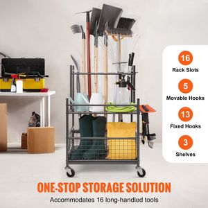 Organizzatore per Attrezzi da Giardino a 16 Scomparti con Ganci, Porta Utensili a Torre per Manici Lunghi, per Organizzazione e Stoccaggio in Garage e Giardino - Product Image 2