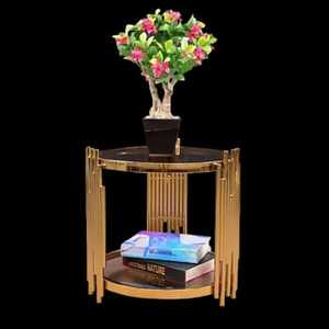 Round <b>Black</b> Top <b>Side</b> <b>Table</b> Rose Gold Flared Rod Base Minimalist Modern Handcrafted Eco Friendly Living Room Bedroom Furniture - Product Image 2