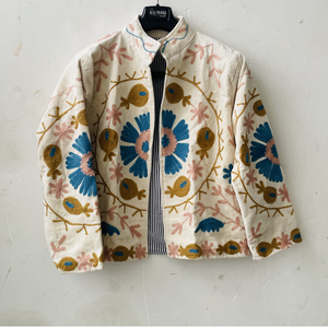 Veste d'hiver en coton Suzani indienne faite à la main, brodée à la main, col montant réversible, veste courte unisexe - Product Image 1