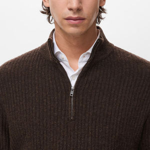 Suéter de punto acanalado de lana con cierre de cremallera, color sólido, grueso, para otoño, 100% lana para hombre - Product Image 6