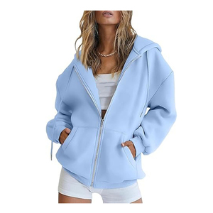 Sudadera con capucha de forro polar con cremallera completa para mujer, suave, de algodón y poliéster, informal - Product Image 6