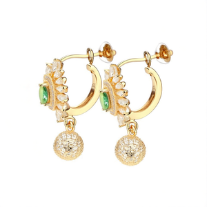 Oval Huggie Earrings with Multi Stone Zircon Opal Pearl & Diamond Gold Plated Alloy Trendy Party Jewelry - Product Image 2