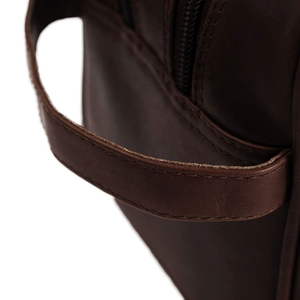 Classic Leather Toiletry <b>Bag</b> Rectangle Shape Durable <b>Storage</b> For Bathroom Use With Zipper Closure Brown Color - Product Image 6