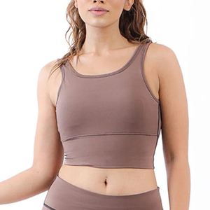 Sujetador deportivo sin costuras de color liso para mujer, cuello redondo, espalda cruzada, soporte medio, ropa deportiva para yoga, transpirable, de elastano y poliéster - Product Image 1