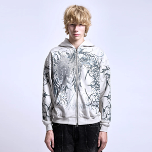 Sudaderas con capucha para hombre, bordadas, de invierno, con pedrería, con lavado ácido, desgastadas, vintage, con cremallera, oversize, estilo streetwear, venta al por mayor, suministro a granel - Product Image 1