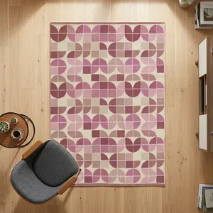 Alfombra de Área Rectangular Moderna de Algodón con Diseño Geométrico, Hecha a Mano, Lavable, Acolchada, de Tejido Plano, Verde, con Base Antideslizante de Látex - Product Image 1