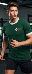 Camiseta Deportiva de Manga Corta Verde para Hombre, Corte Regular, Cuello Redondo, Informal, con Ribete en Contraste, Logotipo Estampado en la Parte Delantera, Transpirable, de Poliéster - Product Image 2