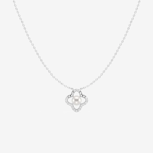 Collar de Perlas de Agua Dulce de 4.5-5 mm y Diamantes Cultivados en Laboratorio de 1.8 CTW, Diseño de Trébol, Joyería Elegante para Mujer - Product Image 3