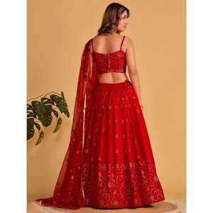 Spectacular <b>Red</b> <b>Sequins</b> Georgette Semi-Stitched Reception Wear Lehenga Choli by Zeel Clothing - Product Image 1