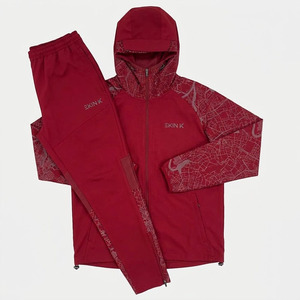 <b>Men's</b> 2 Piece Eco-friendly Autumn Streetwear Hooded Tracksuit Set Red Solid Athletic Sportswear <b>Joggers</b> - Product Image 1