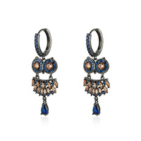 Pendientes de Aro con Colgante de Búho de Plata de Ley 925 con Circones, Diseño Novedoso y Elegante para Oficina, Moda Femenina